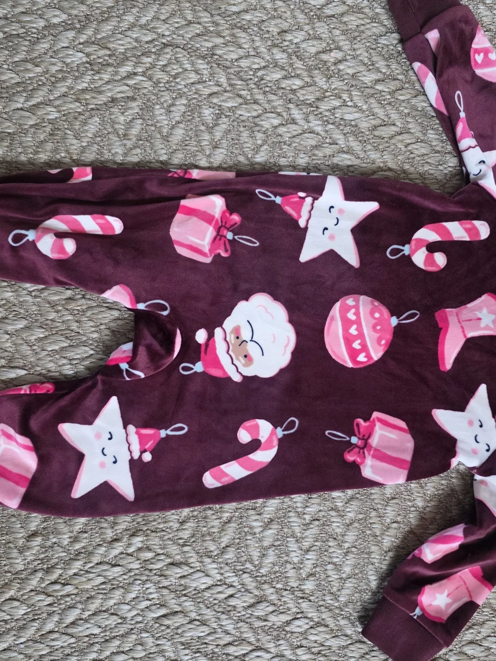 Carter's Burgundy Footed One-Piece with Pink Holiday Print